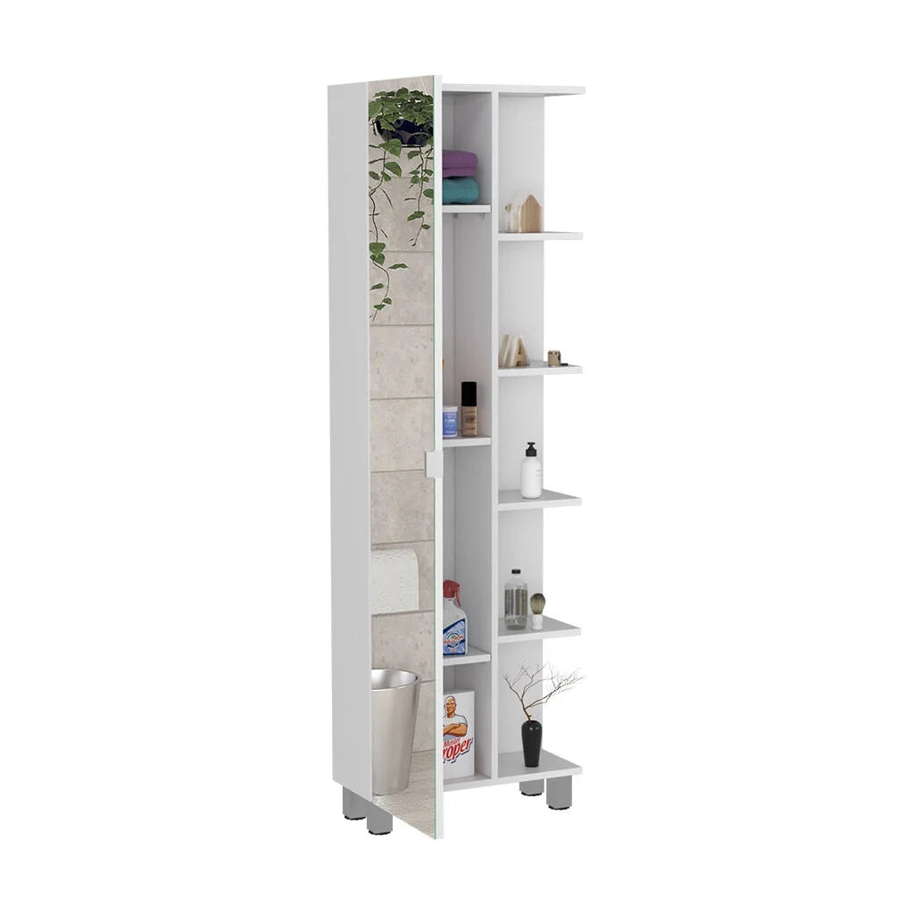 DUOSONG Urano Mirror Linen Cabinet, Four Interior Shelves, Five External Shelves -White White Particle Board Bath & Faucets Bathroom Storage