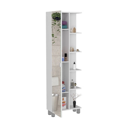 DUOSONG Urano Mirror Linen Cabinet, Four Interior Shelves, Five External Shelves -White White Particle Board Bath & Faucets Bathroom Storage