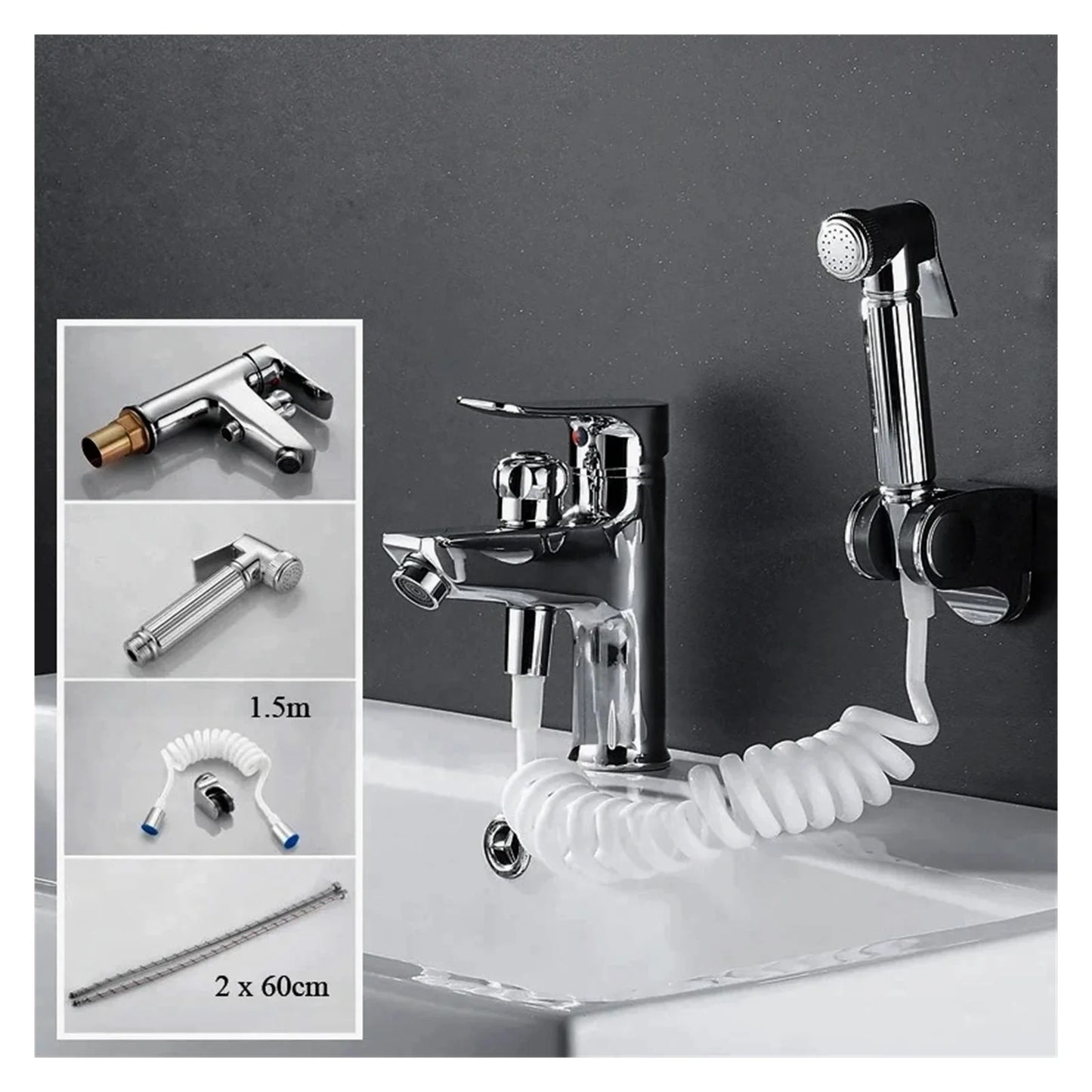 Bathroom Basin 2 In 1 Faucet, Brass Handheld Toilet Bidet Faucets, Sprayer Cold And Hot Water Mixer Bathtub Tap With Shower Set ,Made to Last