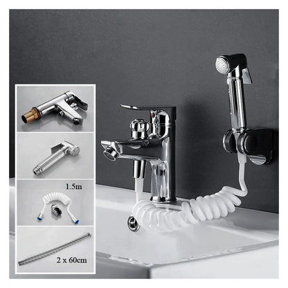 Bathroom Basin 2 In 1 Faucet, Brass Handheld Toilet Bidet Faucets, Sprayer Cold And Hot Water Mixer Bathtub Tap With Shower Set ,Made to Last
