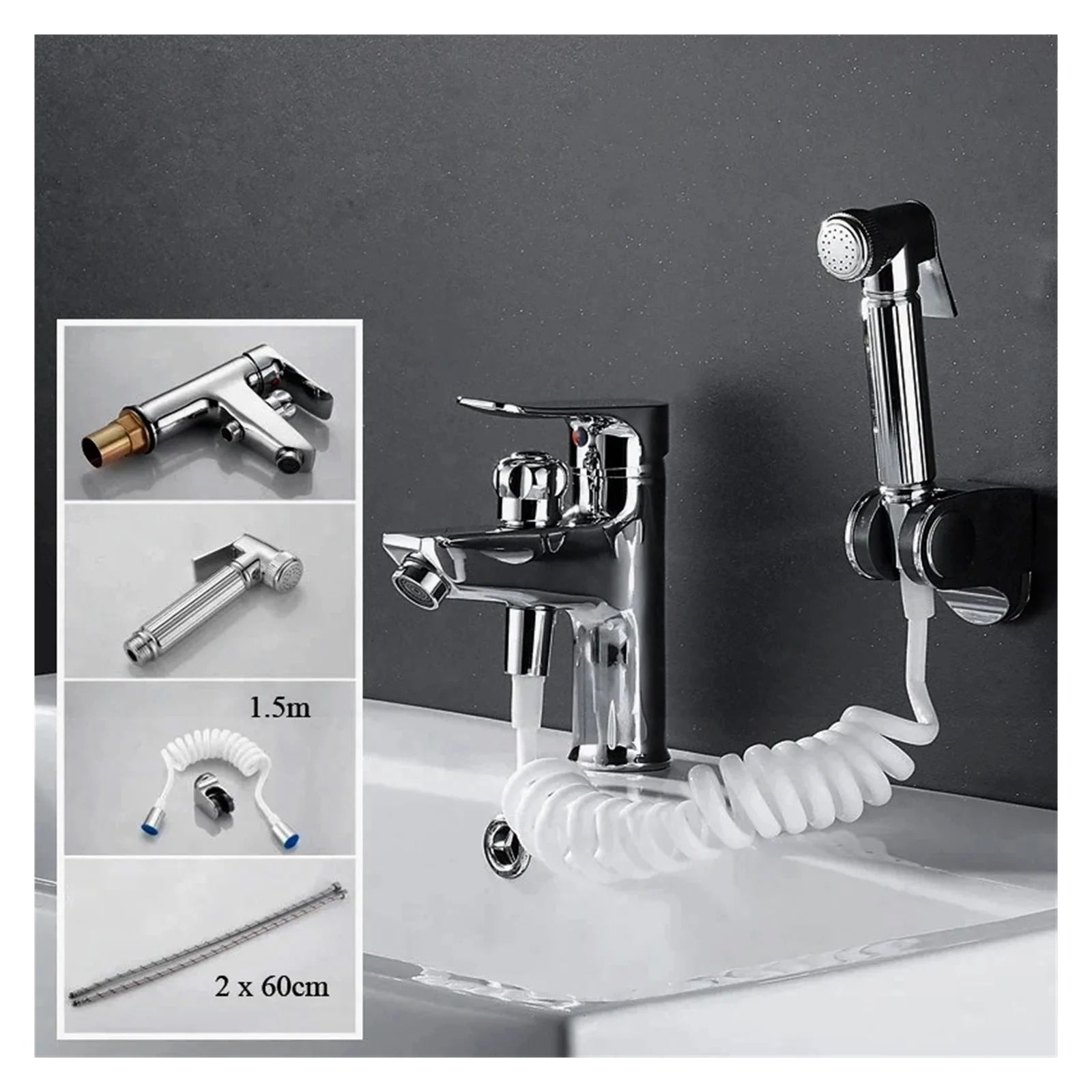 Bathroom Basin 2 In 1 Faucet, Brass Handheld Toilet Bidet Faucets, Sprayer Cold And Hot Water Mixer Bathtub Tap With Shower Set ,Easy to Install