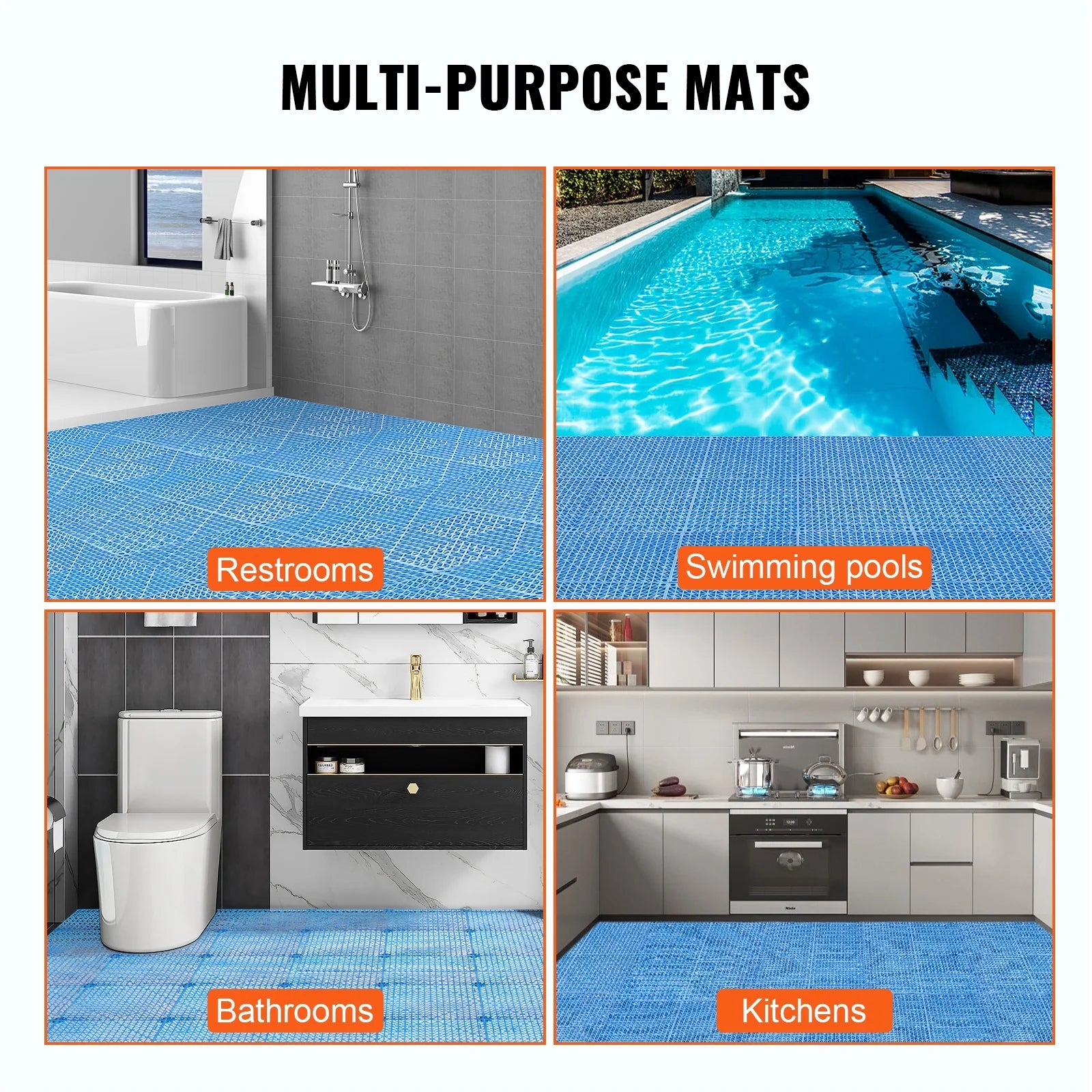 KFFKFF 55 PCS Interlocking Drainage Floor Mat 12" x 12" x 0.6" Modular Interlocking Cushion PVC Non-Slip Drainage Tiles Mats for Pool, Bathroom, Shower, Deck, Patio (Blue)