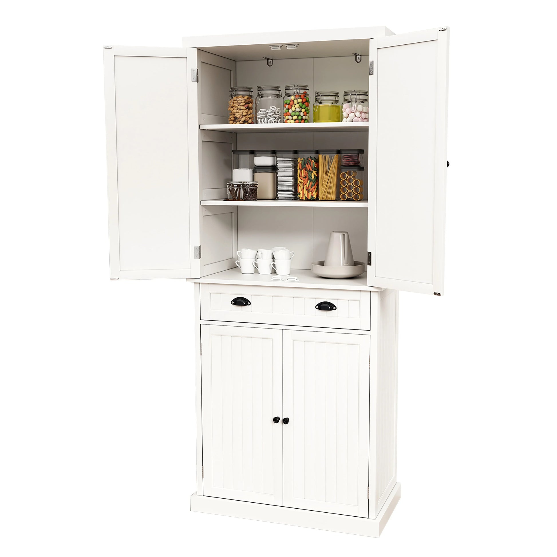 HLR 72 inches Kitchen Pantry Storage Cabinet, Pantry Cabinets with Drawer and Adjustable Shelves, Kitchen Pantry for Bathroom, Livingroom, Dining Room, White