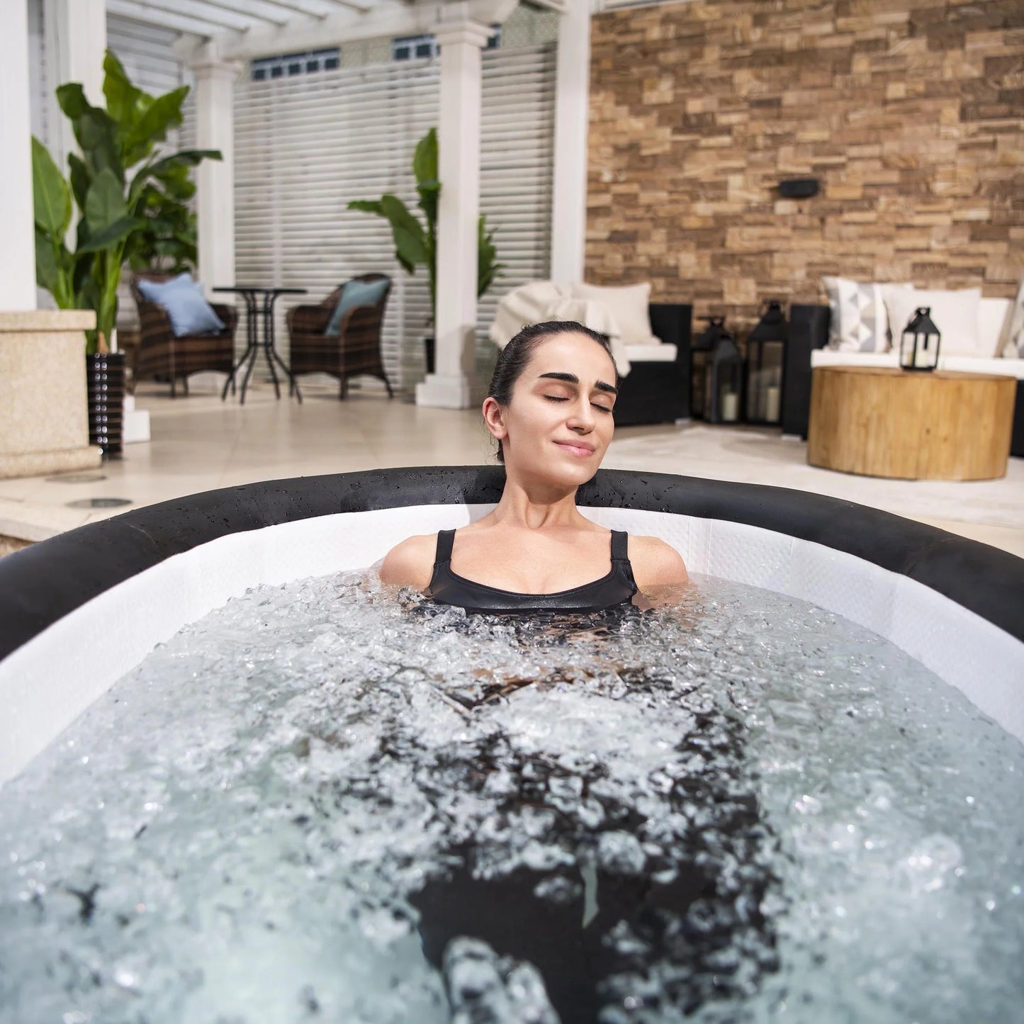 SaluSpa: Glacial Dip - Cold Plunge Inflatable Tub - 60x36x28", Black Marble, Ice Bath, FortiFiber, Polar Shield Year Round Use, Cover & Storage Bag