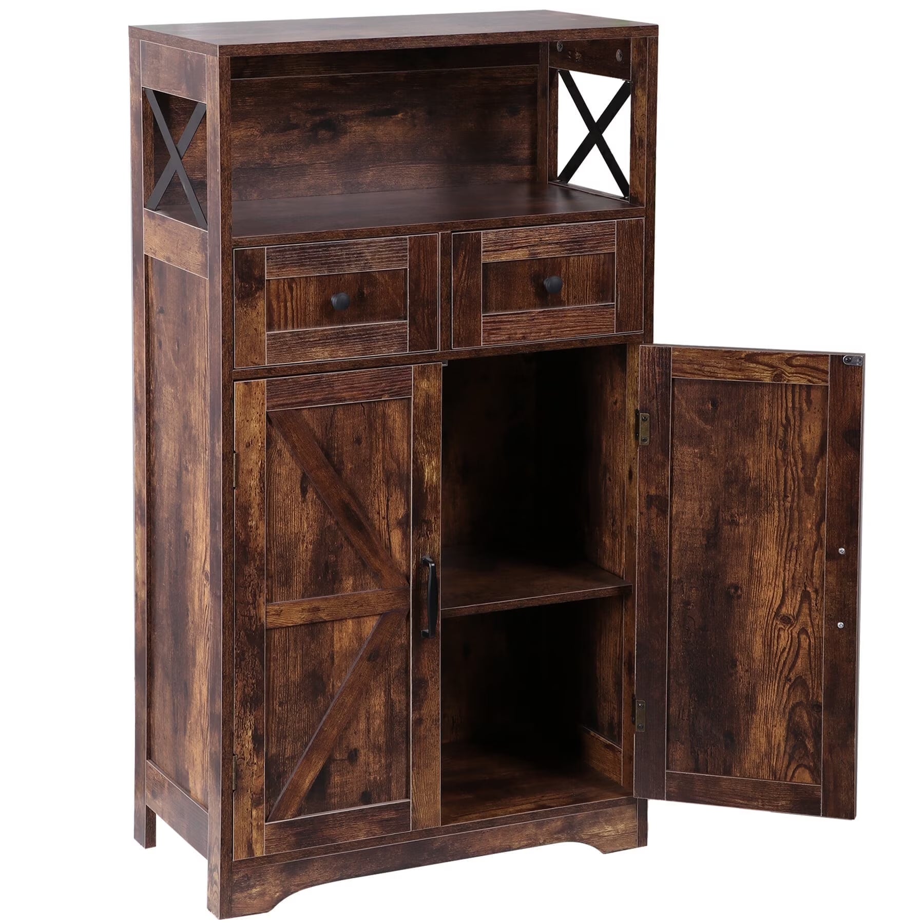 HomGarden Floor Storage Cabinet Large Farmhouse Kitchen Pantry Cabinet W/Drawers & Doors & Shelves for Home, Bathroom, Entryway, Living Room, White