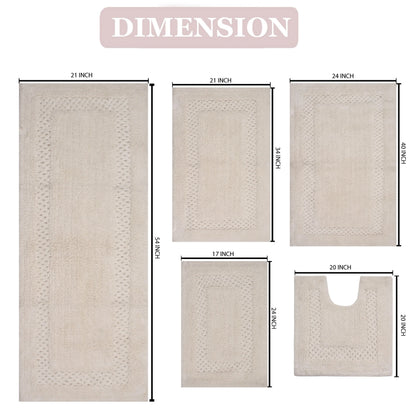 Home Weavers Inc Classy Bathmat Collection 100% Cotton Non-Slip Bathroom Rug Set, Machine Washable Bath Rug, 5 Piece Bath Mat Set with Contour Ivory