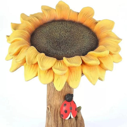 SuoKom Beautiful Sunflower Bird Bath Brown Pedestal Handmade For Outdoor