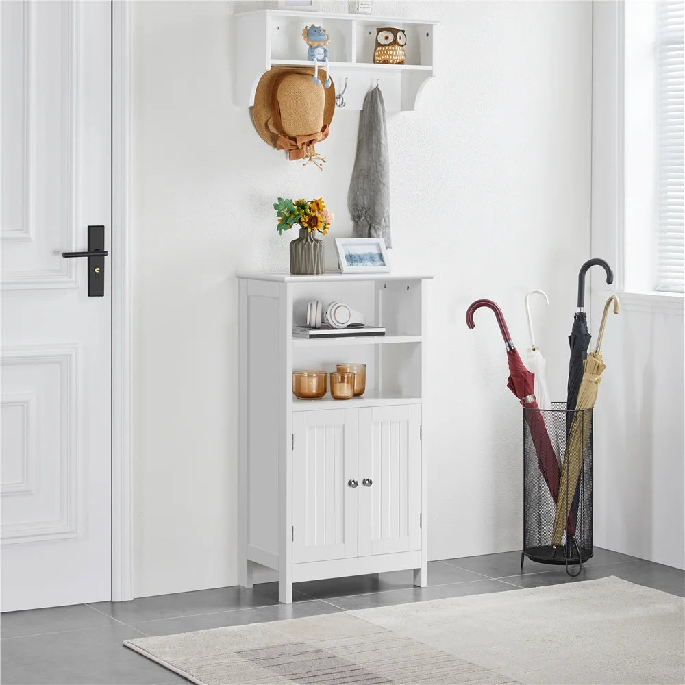 Yaheetech 5-Tier Bathroom Floor Cabinet with Double Door and Adjustable Shelf, White