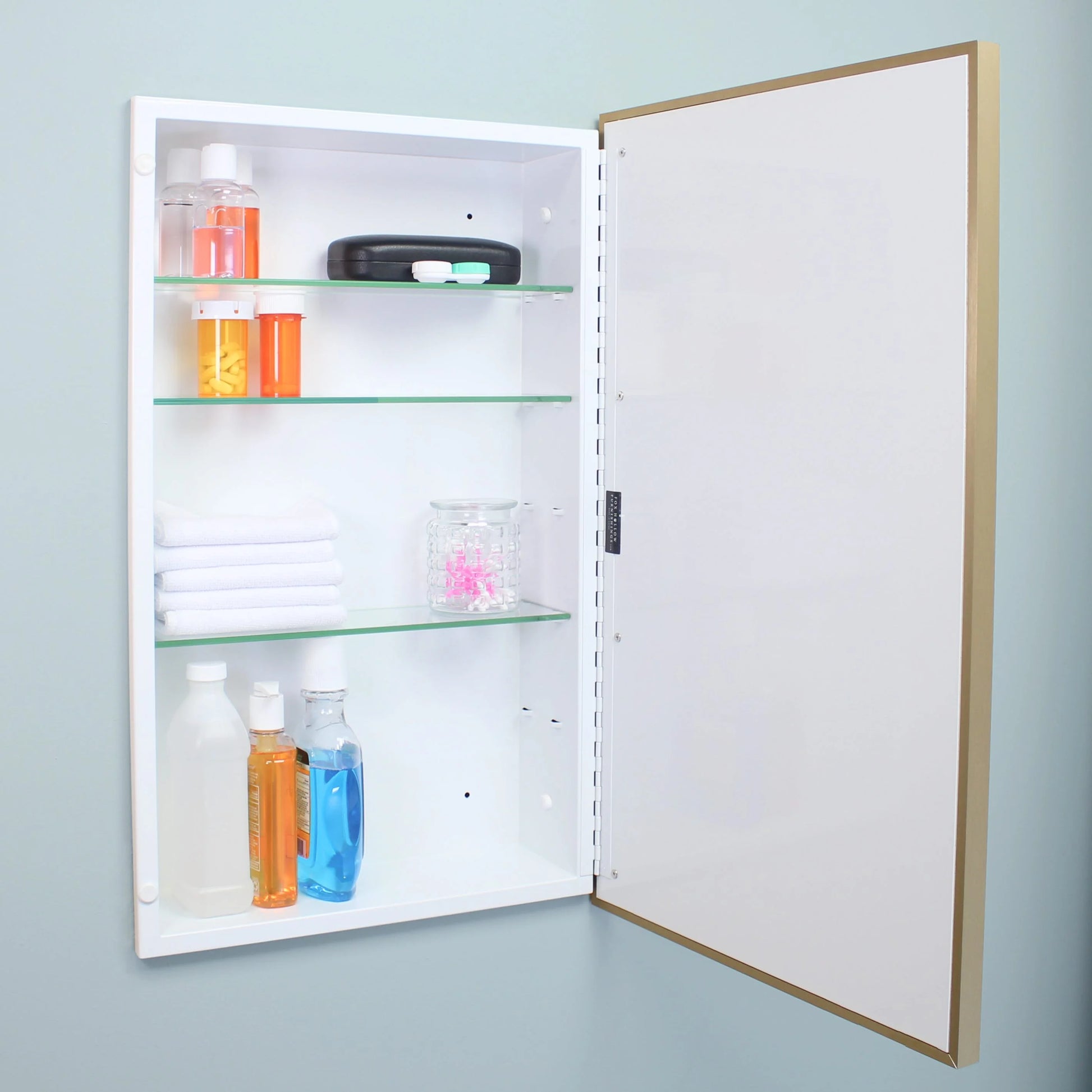 16x26 Parker Metro Metal Framed Rectangle Recessed Bathroom Medicine Cabinet, Floating Mirror, 14x24 in-Wall Opening, Powder-coated Steel, Adjustable Glass Shelves, Magnet Close, Brushed Nickel