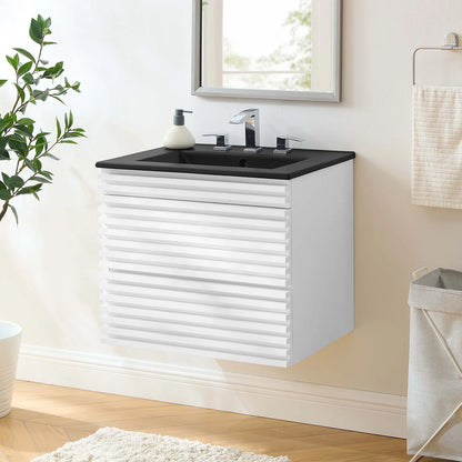Modway Render 24" MDF Wood Wall-Mount Bathroom Vanity in Oak/Black