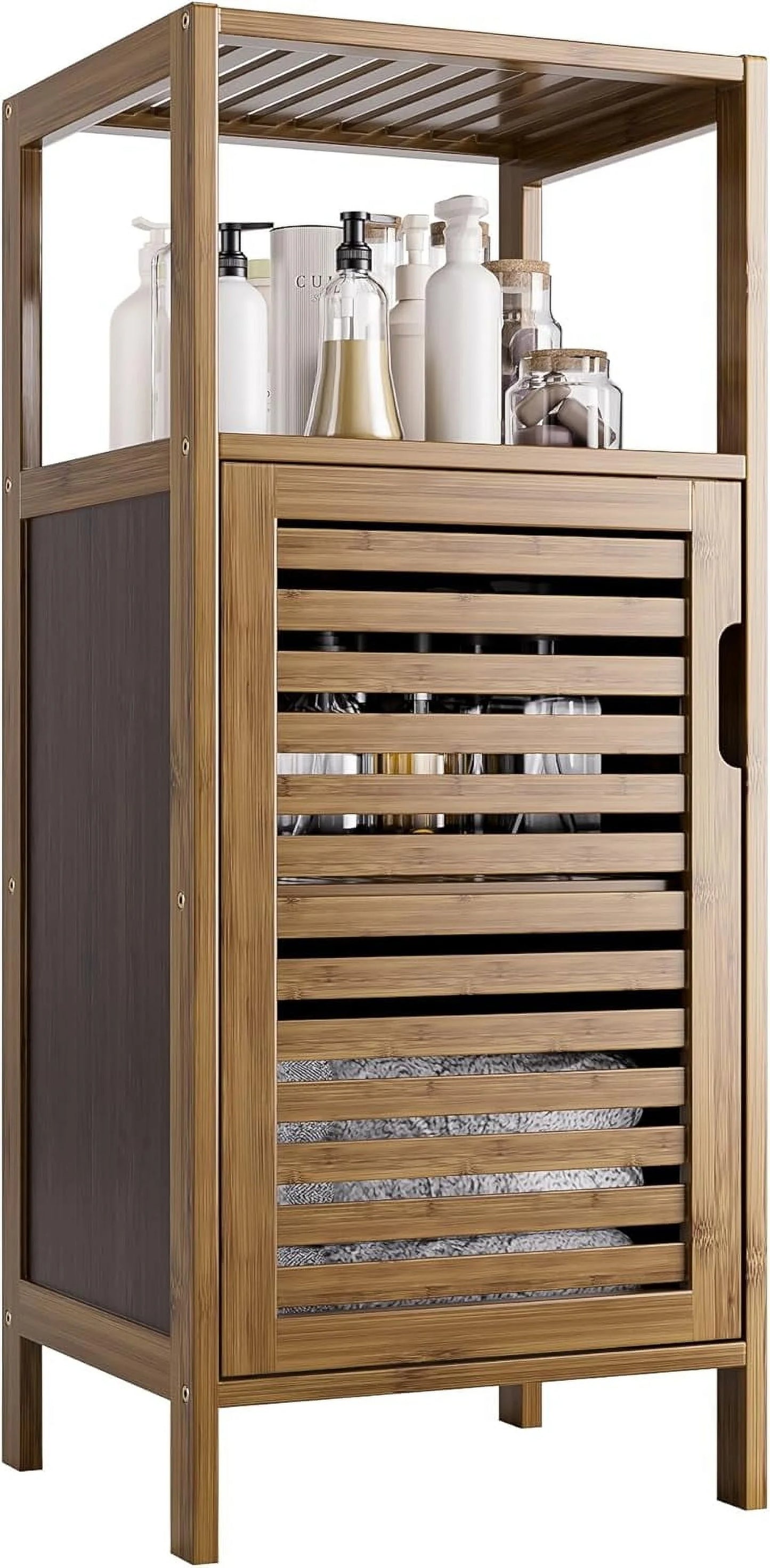 Bathroom Cabinet, Bamboo Floor Cabinet Free Standing, 4 Tier Sofa Side Storage Cupboard for Living Room Kitchen Bedroom
