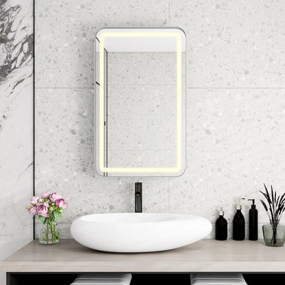 21x34 Inch Gold Medicine Cabinet with LED Mirror, Wall Mounted Bathroom Storage with Adjustable Glass Shelves, Recessed or Surface Mount Design