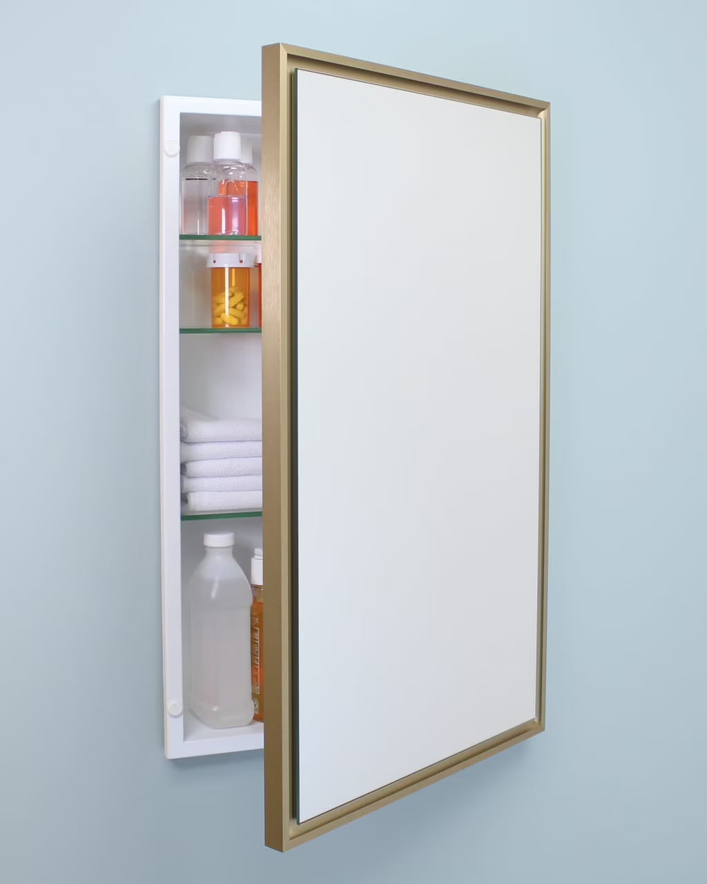 16x26 Parker Metro Metal Framed Rectangle Recessed Bathroom Medicine Cabinet, Floating Mirror, 14x24 in-Wall Opening, Powder-coated Steel, Adjustable Glass Shelves, Magnet Close, Brushed Nickel