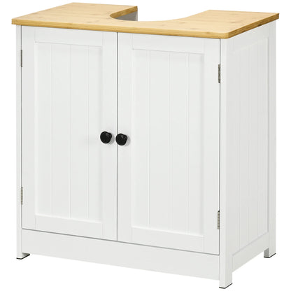 Kleankin Modern Bathroom Under Sink Cabinet,Bathroom Vanity for Wall Mount Sink,Storage Cabinet with Double Doors and Adjustable Shelf,White,White Mdf Bath Faucets Bathroom Storage