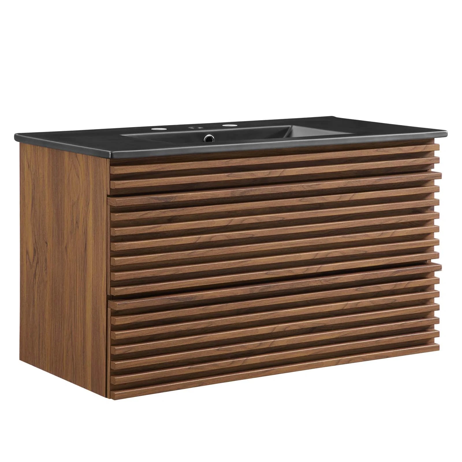 Modway Render 36" Wall-Mount Bathroom Vanity in Walnut Black