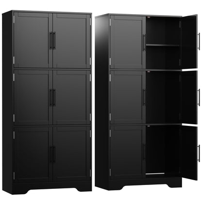 Cozy Castle 68.5" Kitchen Pantry Storage Cabinet with 6 Doors and 3 Shelves Tall Food Pantry Cabinet 4-Tier White Cabinet for Kitchen Living Room Dining Room Bathroom