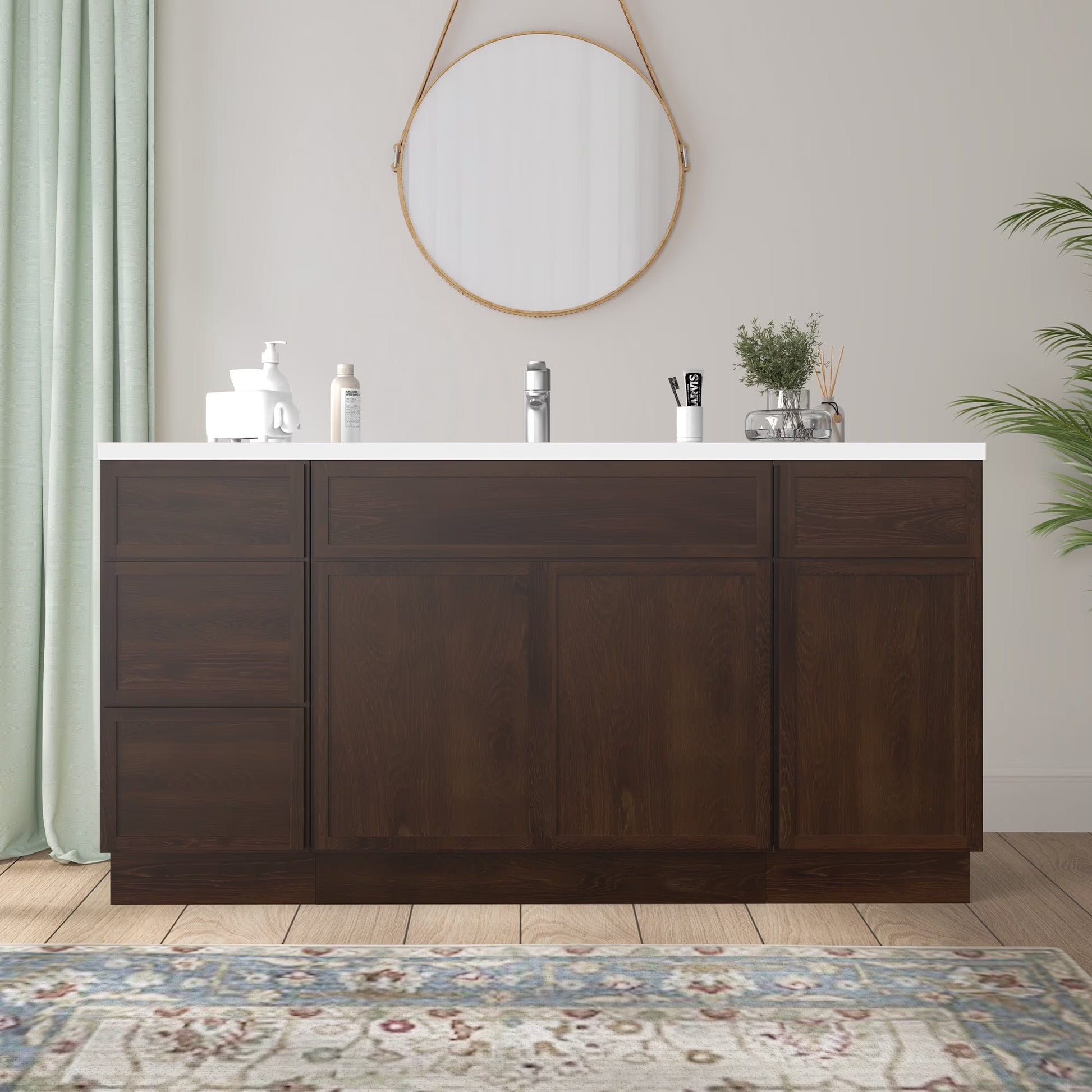 Vanity Art 63" Freestanding Bathroom Vanity Cabinet without Top in Smoky Gray
