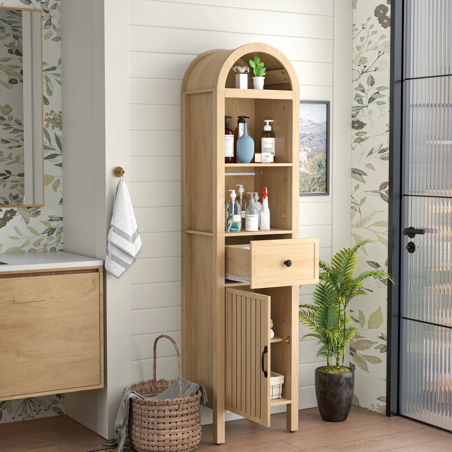Furtivusia Bathroom Storage Cabinet Narrow Tall Cabinet Storage Tower with Door and Drawer