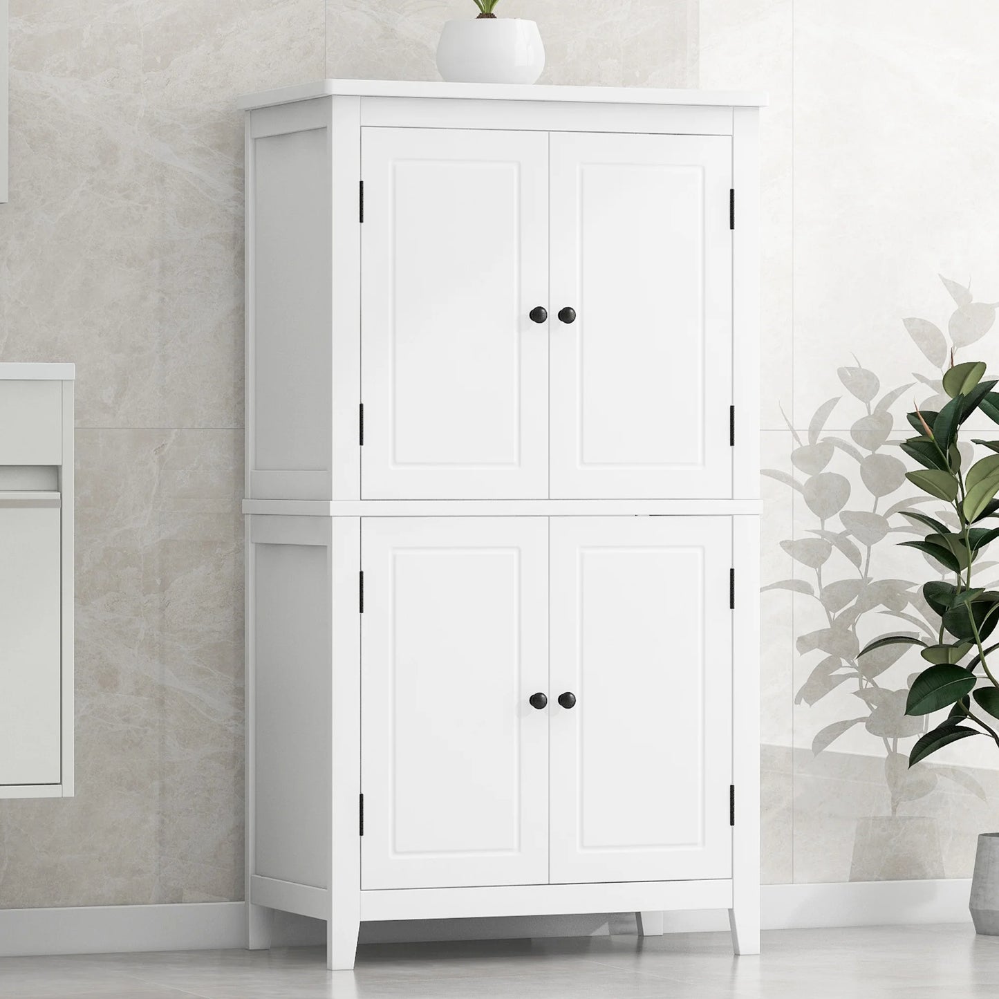 EUROCO Bathroom Floor Storage Cabinet,Bathroom Storage Unit,Freestanding Cabinet with 4 Doors,Adjustable Shelves,Adaptable Shelves,11.8 x 23.6 x 43.3 Inches,White