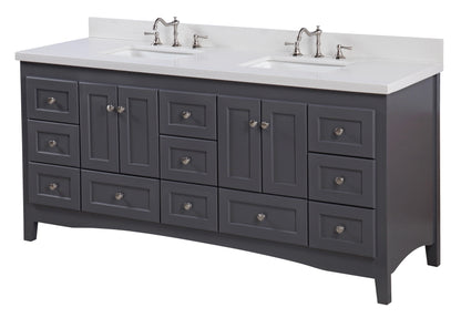 Abbey 72" Double Bathroom Vanity with Marine Gray Cabinet and Quartz Top