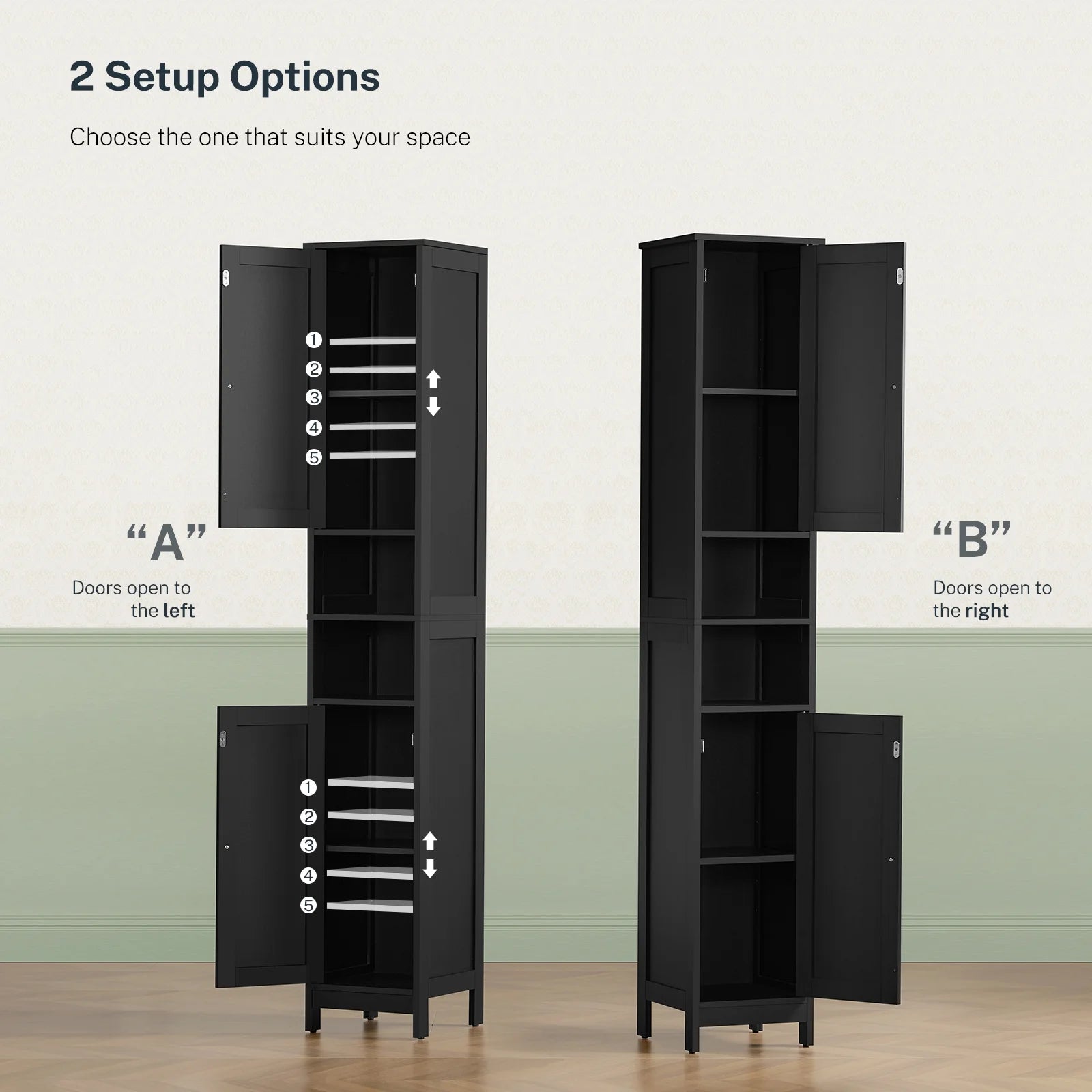67" Tall Bathroom Cabinet with Adjustable Shelves and Doors, Bathroom Storage Cabinet for Small Space, Living Room, Entryway, Kitchen, White