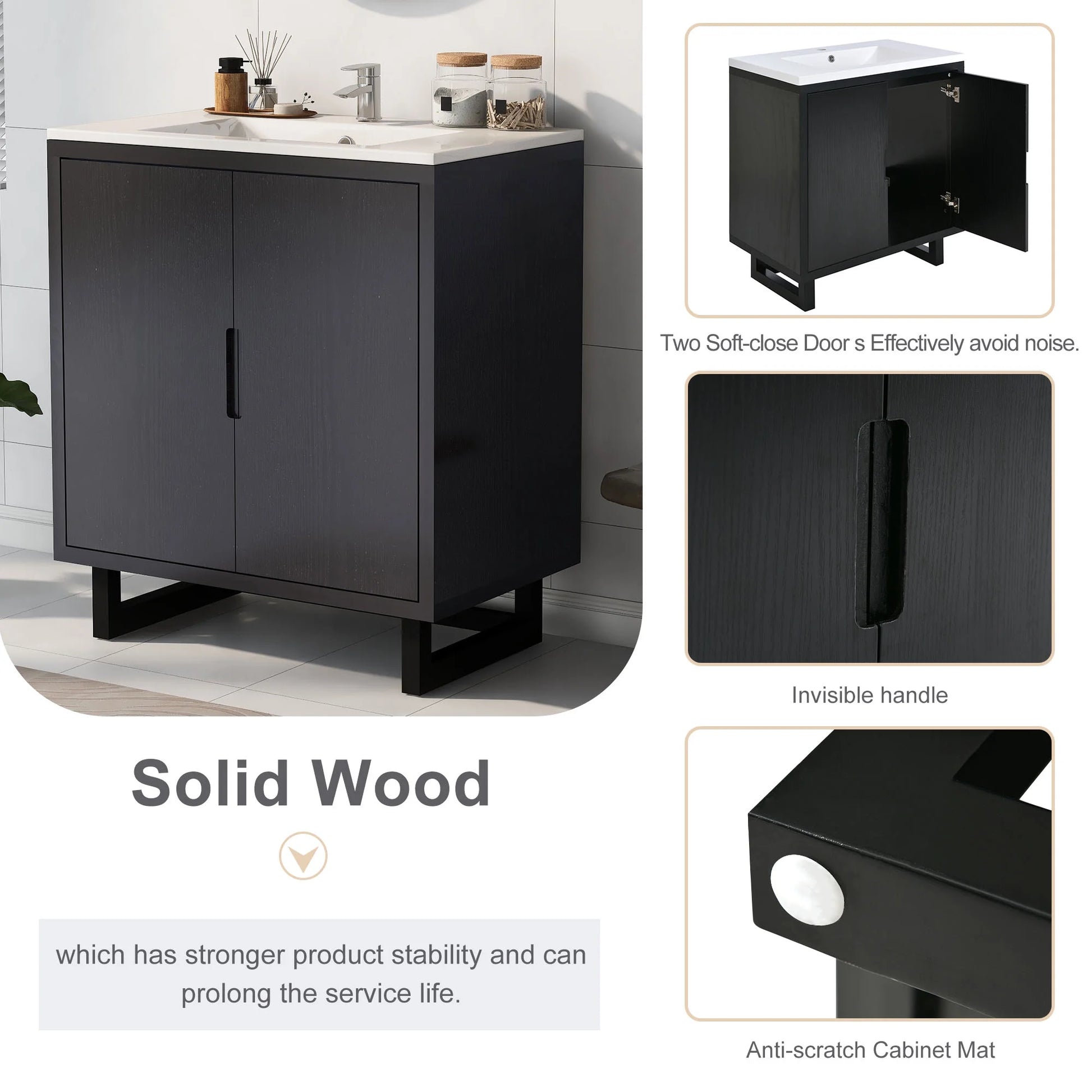 Harper & Bright Designs 30" Bathroom Vanity Set with Sink Combo Cabinet, Bathroom Vanity Storage Cabinet, Solid Wood Frame