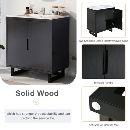 Harper & Bright Designs 30" Bathroom Vanity Set with Sink Combo Cabinet, Bathroom Vanity Storage Cabinet, Solid Wood Frame