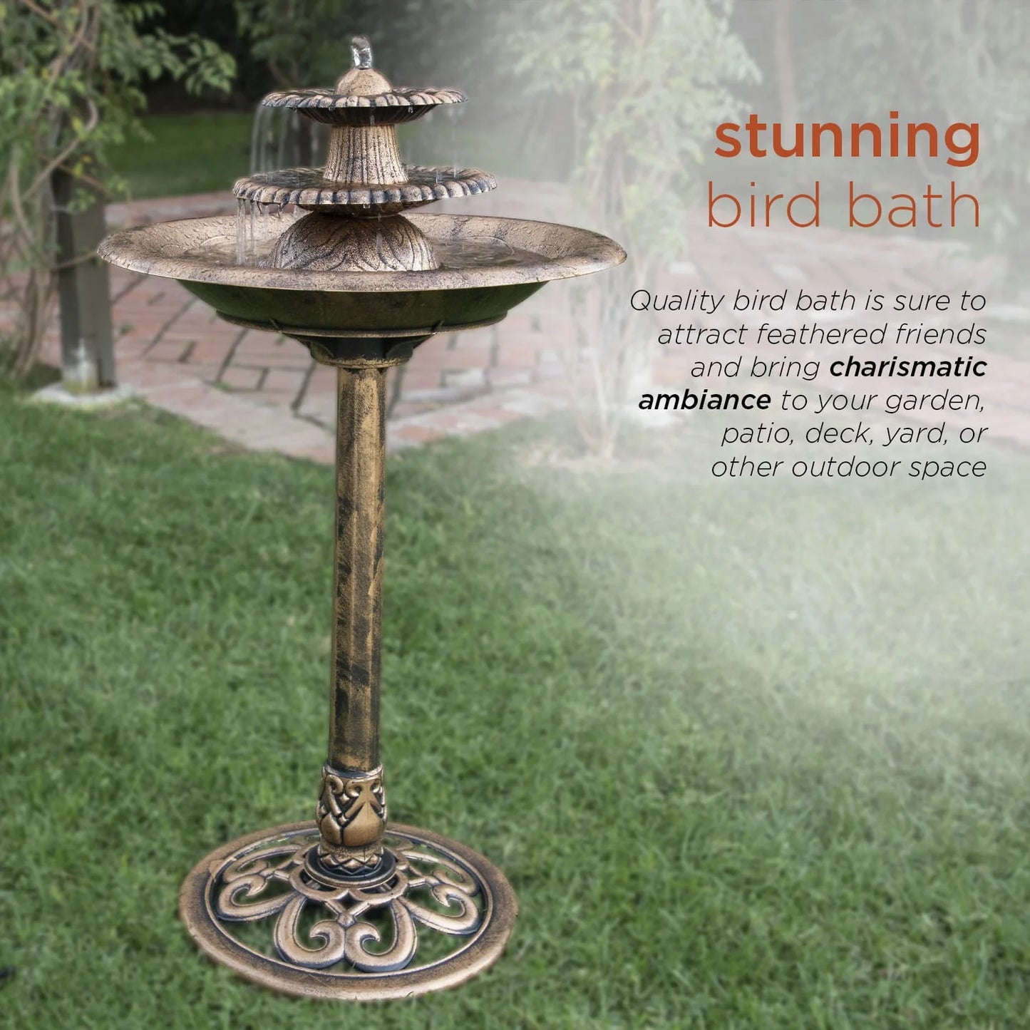 Alpine Corporation 3-Tiered Pedestal Outdoor Water Fountain and Bird Bath, Bronze