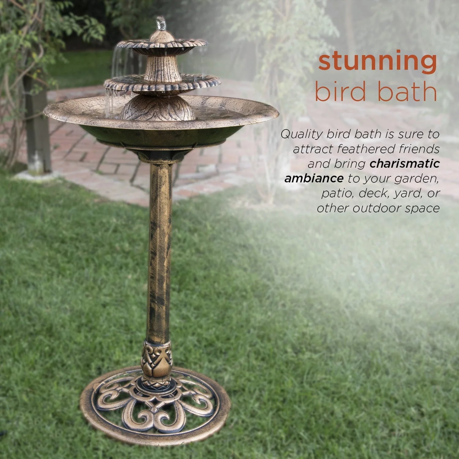 Alpine Corporation 3-Tiered Pedestal Outdoor Water Fountain and Bird Bath, Bronze