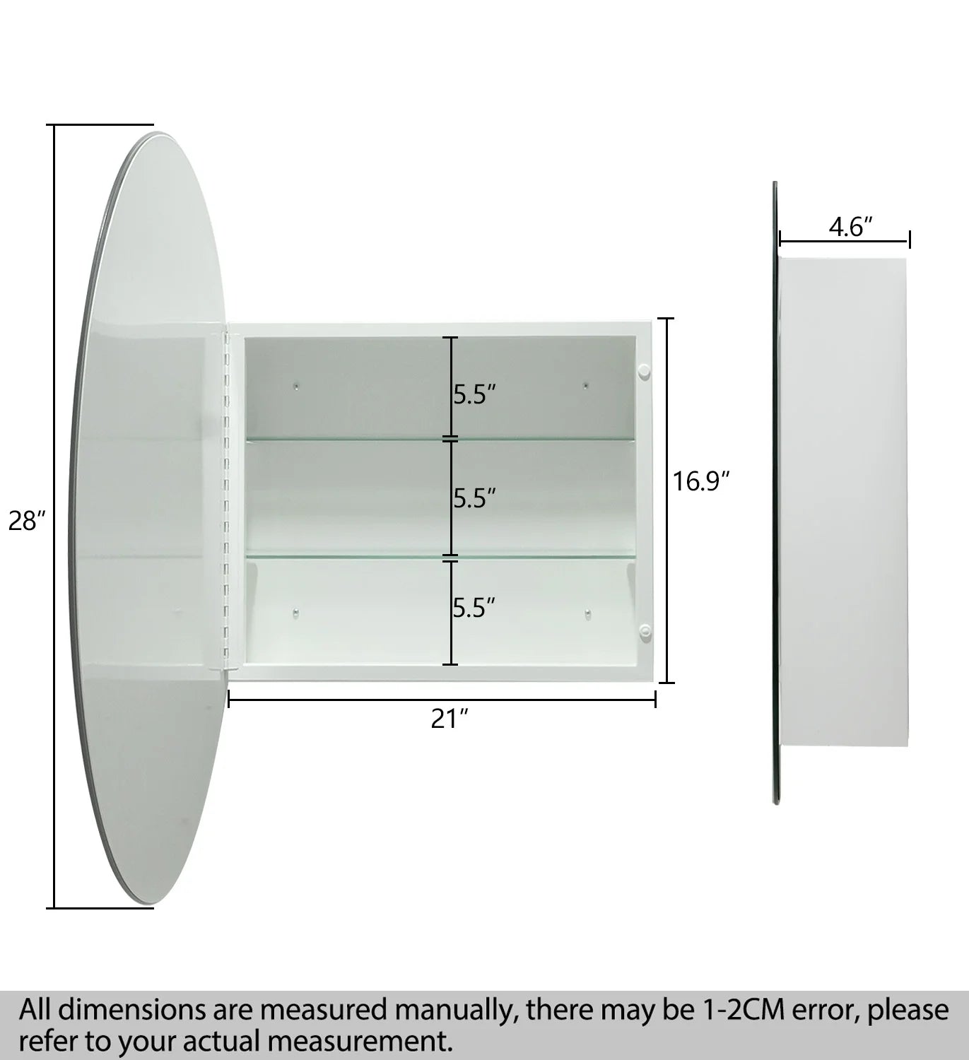 FUMANGO Medicine Cabinet Round Bathroom Cabinet Mirror, Circular Storage Cabinet Round Frameless Mirror Cabinet with Surface Mounted