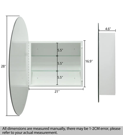 FUMANGO Medicine Cabinet Round Bathroom Cabinet Mirror, Circular Storage Cabinet Round Frameless Mirror Cabinet with Surface Mounted
