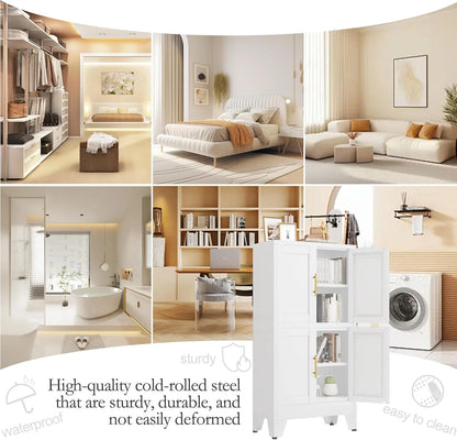 47.25" Metal Pantry Cabinet, Storage Cabinets with 4 Door and 2 Adjustable Shelves, White Bathroom Cabinet, Freestanding Cupboard for Kitchen Dining Living Room Bathroom