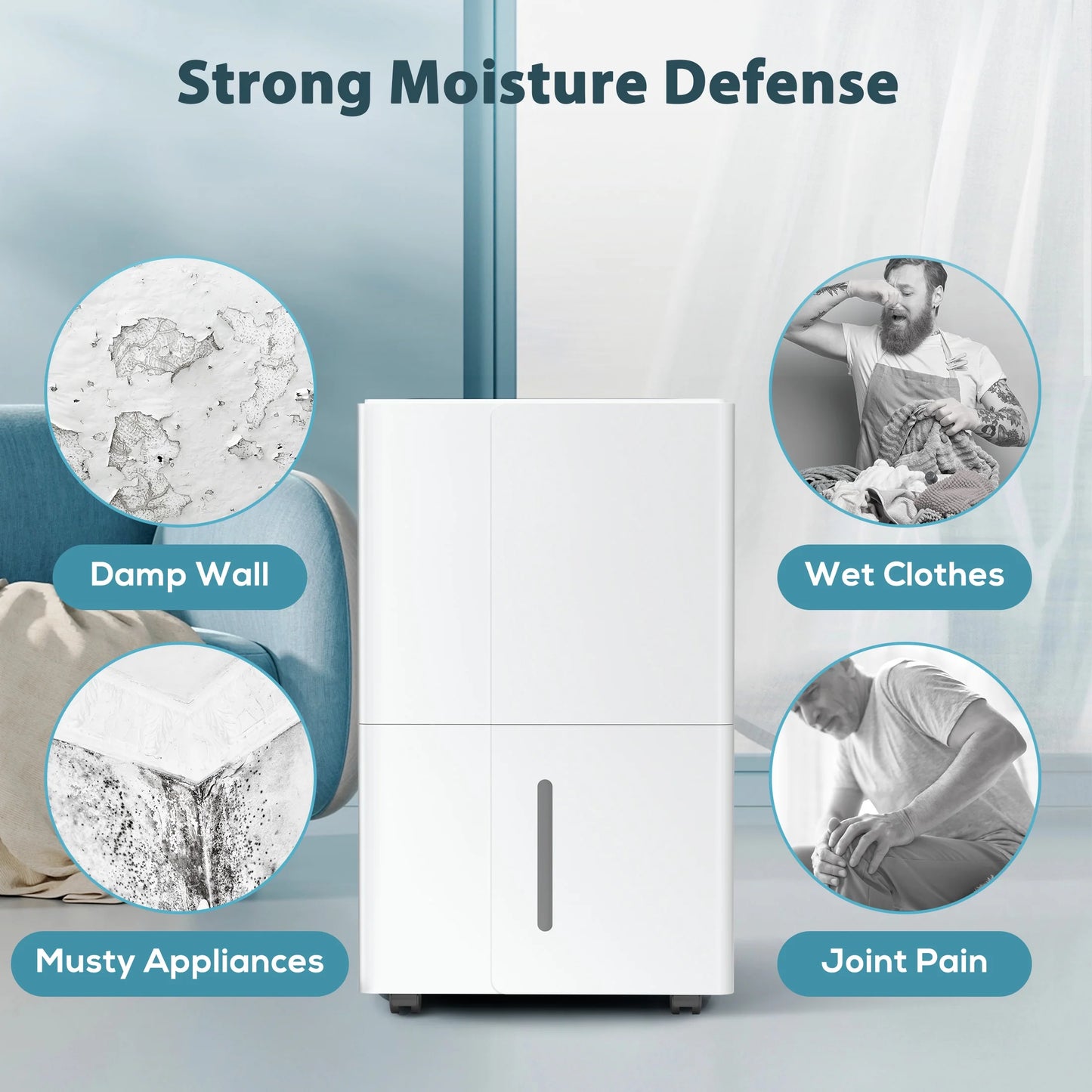 KISSAIR 15 Pint Dehumidifier, Max 3000 Sq.Ft Coverage Area, 3 Operation Modes, 24H Timer, Basement/Bathroom/Laundry Room