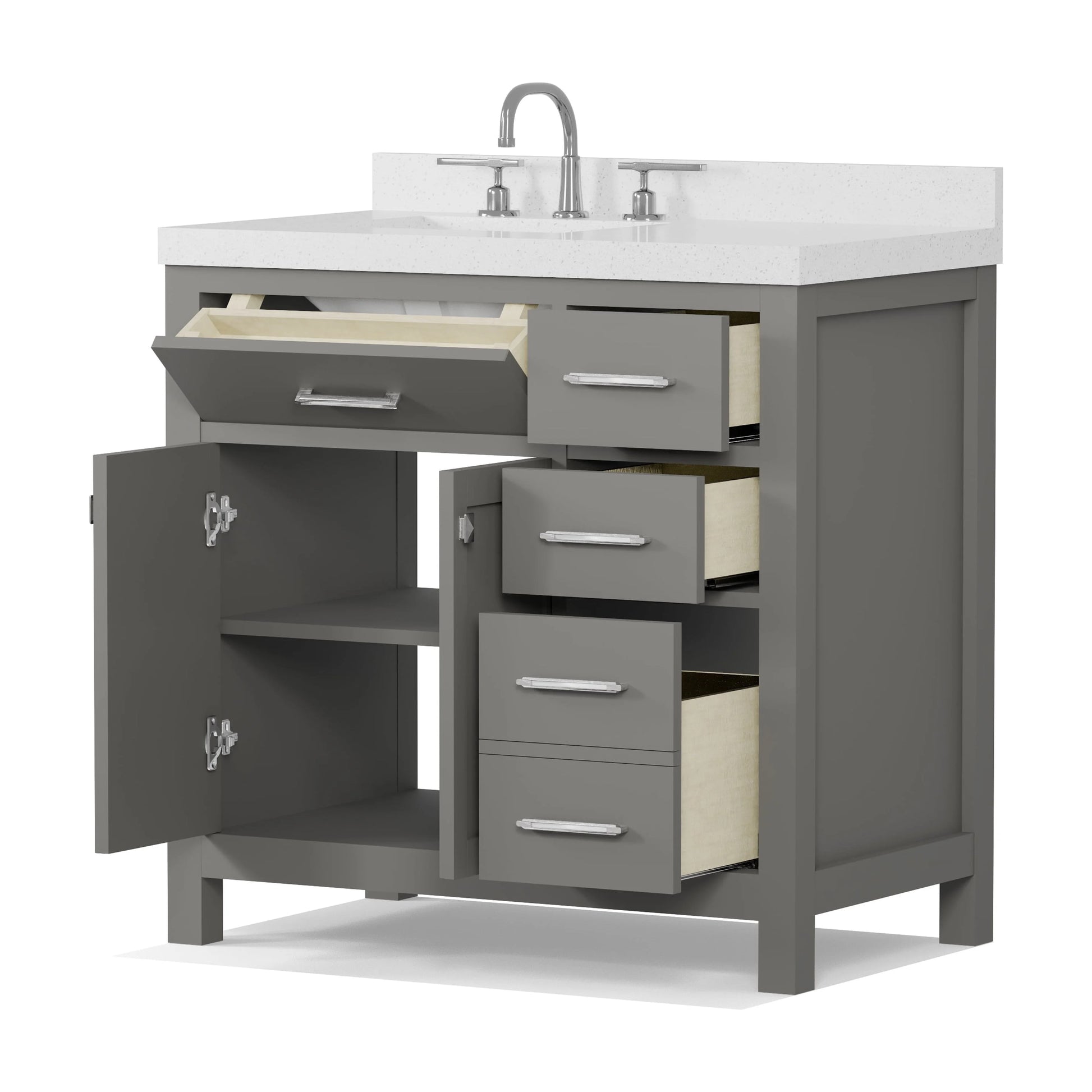Caroline Parkway 36" Single Bath Vanity in Gray with Cultured Marble Quartz Top and Round Sink