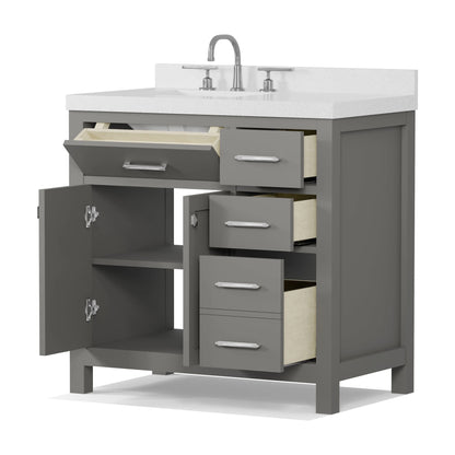 Caroline Parkway 36" Single Bath Vanity in Gray with Cultured Marble Quartz Top and Round Sink