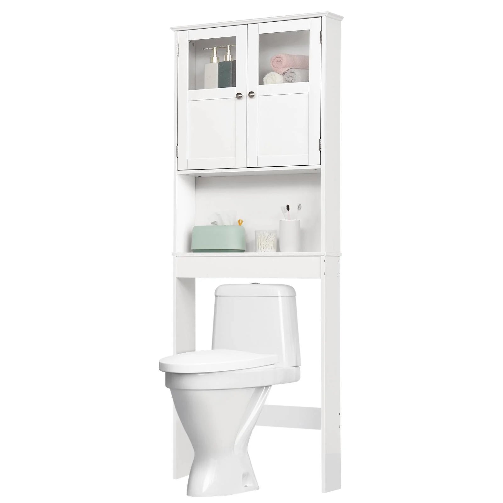 Ktaxon Over the Toilet Bathroom Storage Cabinet with 2 Doors & 3 Storage Shelves Space Saver, White
