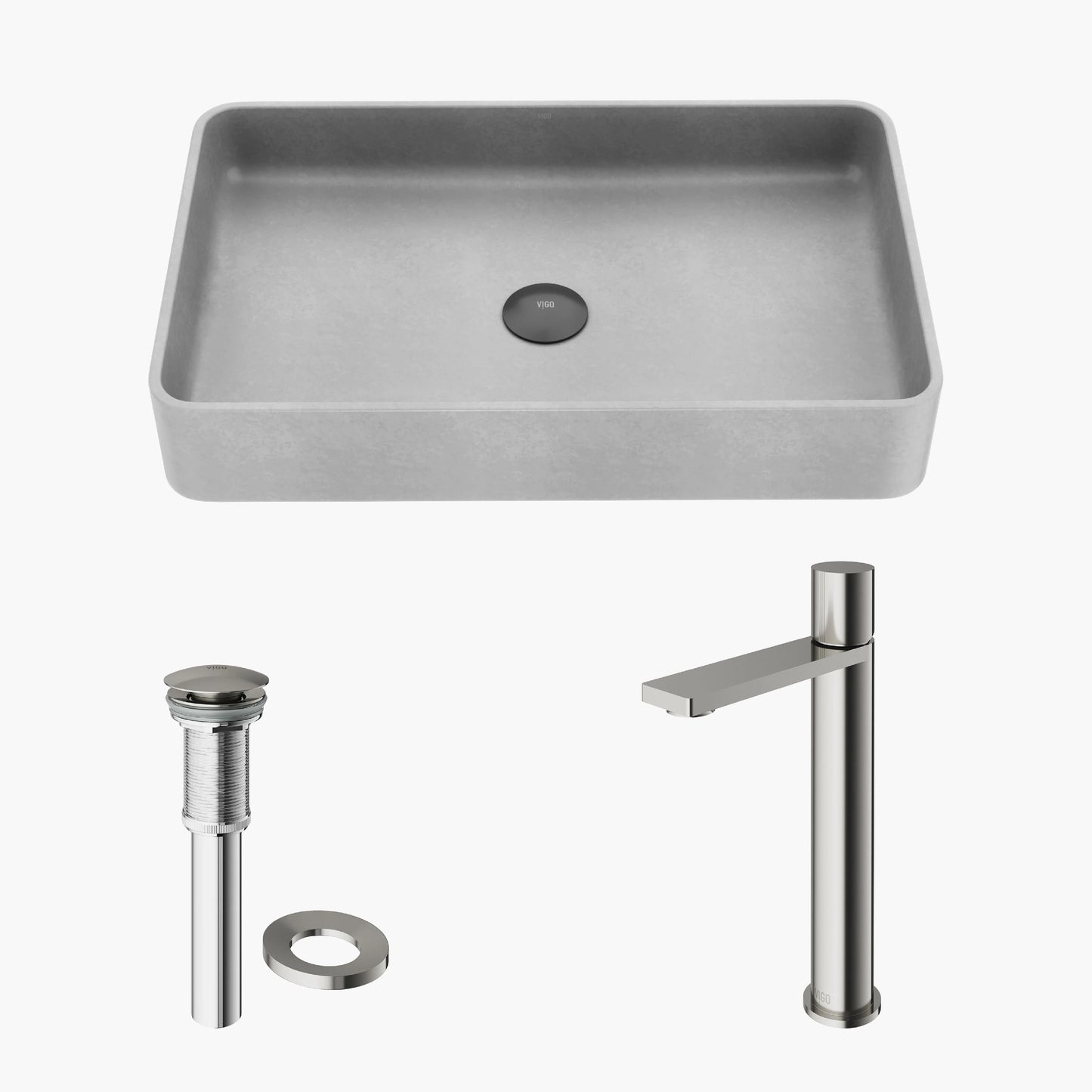 VIGO Basilica Gothic Gray Concreto Stone 23 in. L x 14 in. W x 4 in. H Rectangular Vessel Bathroom Sink