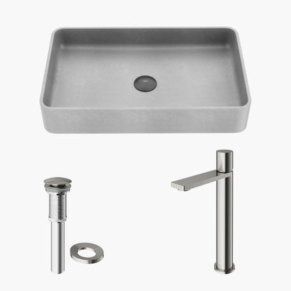 VIGO Basilica Gothic Gray Concreto Stone 23 in. L x 14 in. W x 4 in. H Rectangular Vessel Bathroom Sink