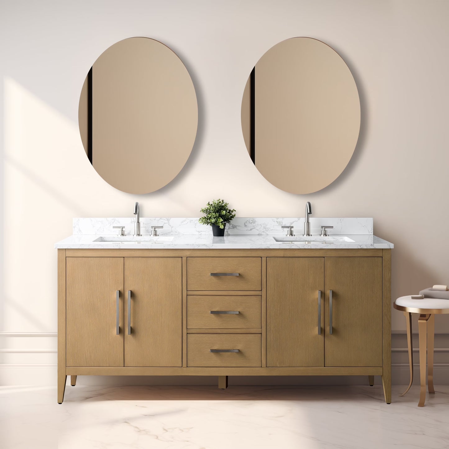 Vanity Art 72�� Double Sink Bathroom Vanity Cabinet with Engineered Marble Countertop
