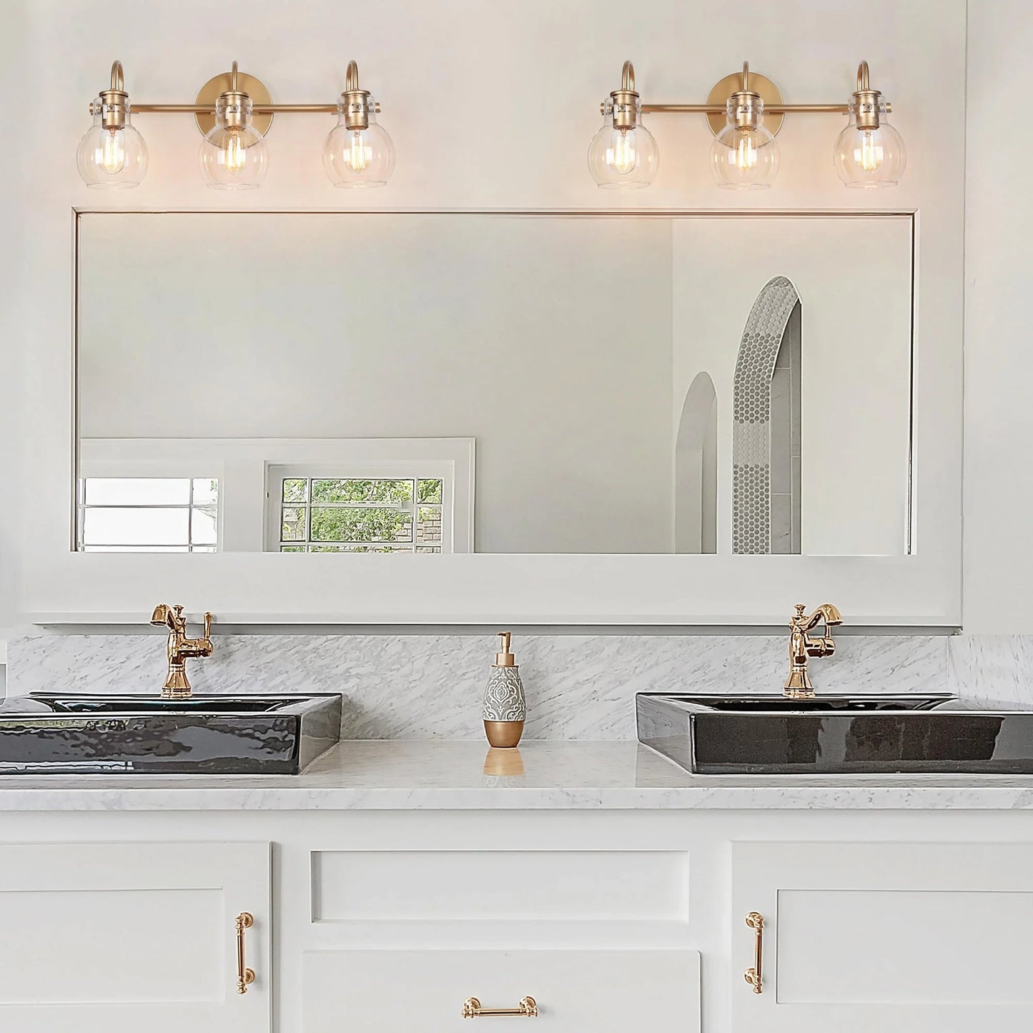Carson Carrington Modern Gold 3-Light Bathroom Vanity Light Glass Wall Sconce 3-Light, Black 3-Light/ L22"xW7"xH9" Black 13 to 24 Inches 4 to 8 Inches