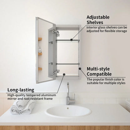 12 in. x 24 in. Frameless Recessed or Surface-Mount Beveled Single Mirror Bathroom Medicine Cabinet