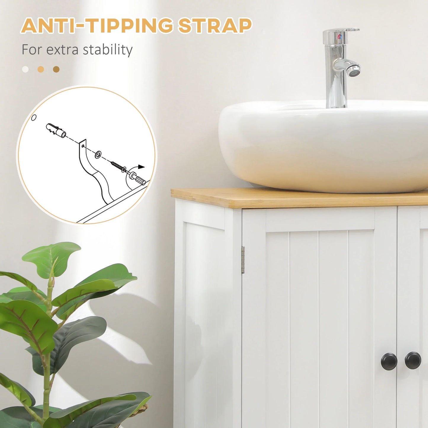 Kleankin Modern Bathroom Under Sink Cabinet,Bathroom Vanity for Wall Mount Sink,Storage Cabinet with Double Doors and Adjustable Shelf,White,White Mdf Bath Faucets Bathroom Storage