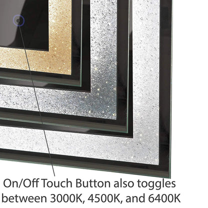 Dyconn Faucet Edison Crystal Horizontal/Vertical Wall Mounted Backlit LED Bathroom Vanity Mirror with Touch ON/OFF/Dimmer & Anti-Fog Function (30"W X 36"H)