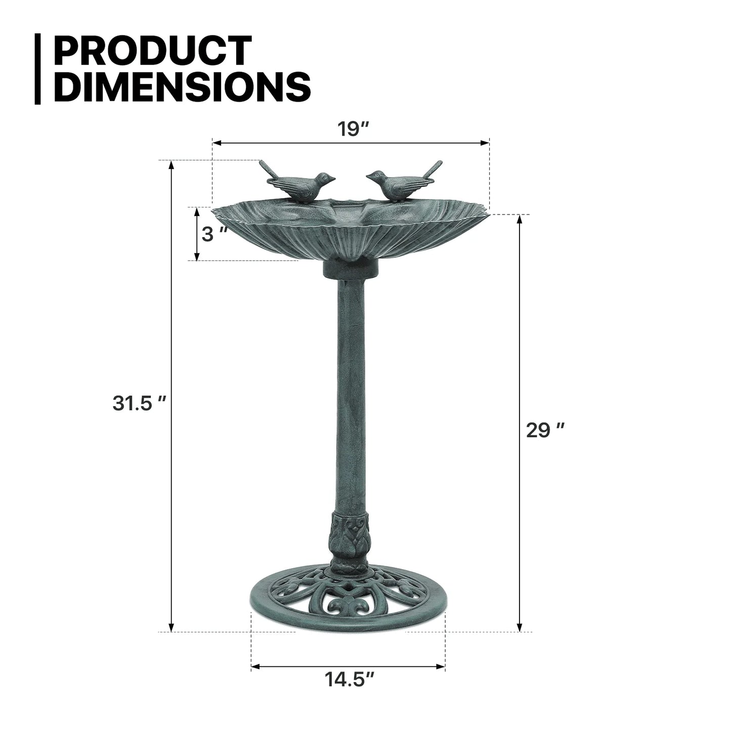 MoNiBloom Outdoor Pedestal Bird Bath with Solar Pumb, for Garden Patio Backyard Décor, Green