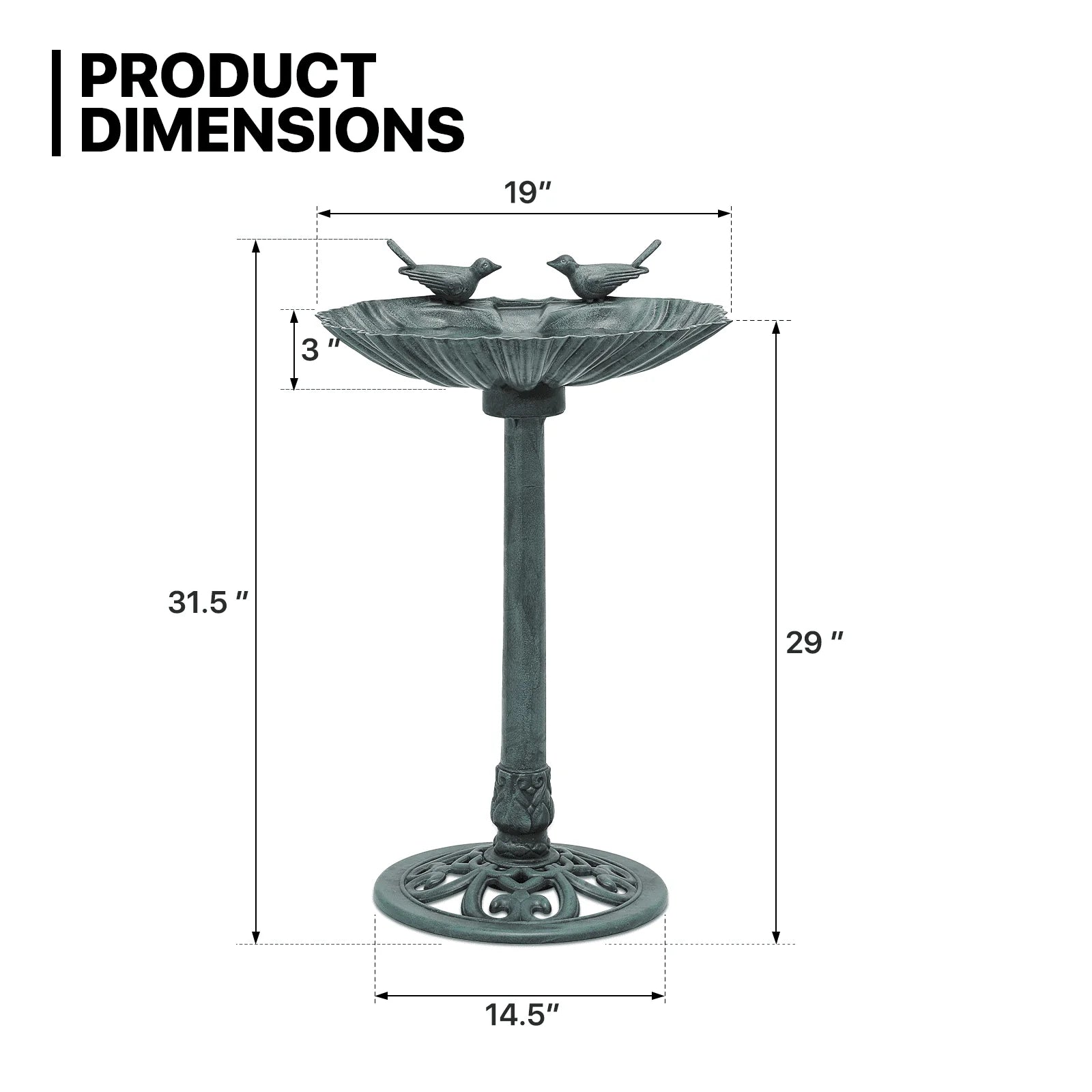 MoNiBloom Outdoor Pedestal Bird Bath with Solar Pumb, for Garden Patio Backyard Décor, Green