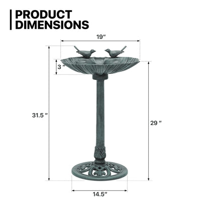 MoNiBloom Outdoor Pedestal Bird Bath with Solar Pumb, for Garden Patio Backyard Décor, Green