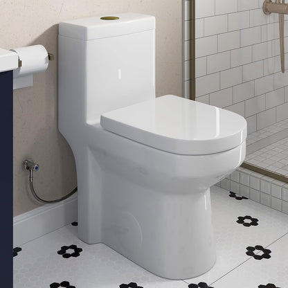 HOROW Small Toilet One Piece Short Compact Bathroom Tiny Mini Commode Water Closet Dual Flush Concealed Trapway