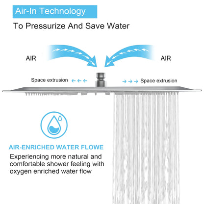 16 Inch Rain Shower Head,Square Ultra Thin 304 Stainless Steel High Pressure Shower Head,,Brushed Nickel Stainless Steel Bath Faucets Showers Shower Doors