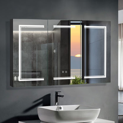 Ktaxon 48"x28" LED Bathroom Mirror Cabinet with Lights, Wall-Mounted Medicine w/ Defogger, Dimmable, Memory function, Outlets & USB, White