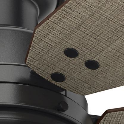 Hunter - Mill Valley Indoor/Outdoor Low Profile Ceiling Fan With Light, 52-inch, Matte Black, Rustic-style, 3-speed WhisperWind Motor, 59310, for porches, patios, sunrooms, bathrooms